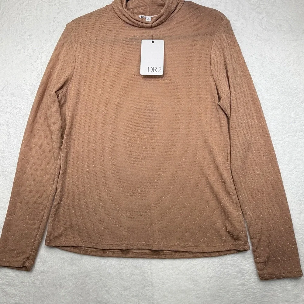 DR2 Turtleneck Sweater Womens Large Rose Gold Metallic Long Sleeve Pullover Top